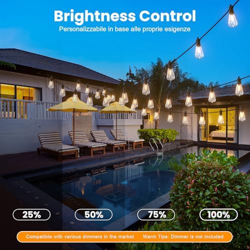 ZOTOYI Outdoor String Lights，50FT Patio Lights with 27 Vintage Edison Bulbs (2 Spare)，ST38 Waterproof Outside Hanging Light for Backyard, Bistro, Cafe, Gazebo, Porch Decor, Dimmable 2700K - Image 5