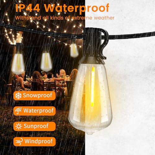 50FT ST38 Outdoor String Lights with 25 1W Plastic Shatterproof Bulbs - Image 4