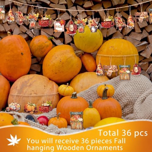 Huwena 36 Pcs Fall Tree Ornaments Thanksgiving Wooden Hanging Decorations - Image 6