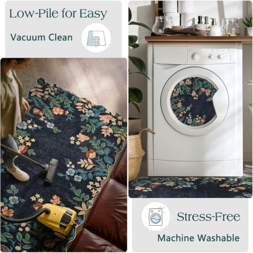 Front Door Mat Indoor Outside Entrance - 2x3 Dark Navy Floral Rug - Image 6