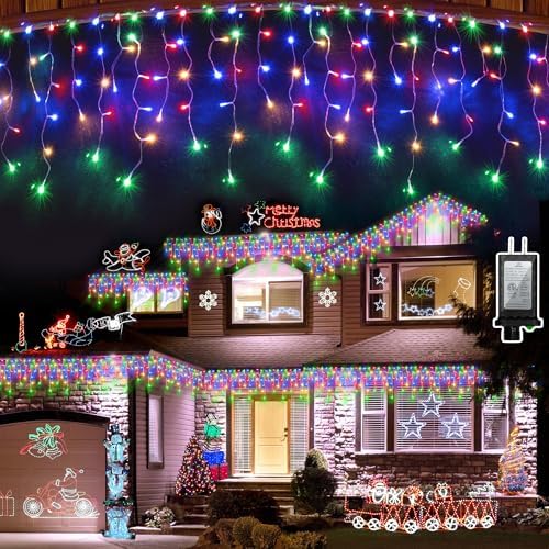 Christmas Icicle Lights Outdoor 60FT 612 LED Drops Multicolor by HRANBOTY