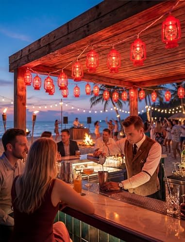 LED Kerosene String Lights, 8.5Ft Outdoor Lantern String Lights with 10 Red Oil Lights, Connectable Vintage Fairy Decorative for Christmas Lights Patio Bedroom Camping Wedding Garden Holiday - Image 5