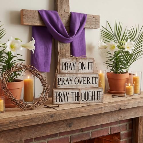 Yuntau 4 Pcs Christian Wooden Block Sign Pray Verse Tiered Tray Decor - Image 3