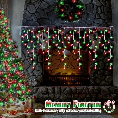 Toodour Red & Green Christmas Icicle Lights, 29.5ft 360 LED Icicle Lights, 8 Modes, 60 Drops, Window Curtain Led Christmas Light, Icicle Twinkle Light for Eaves, Party, Wedding, Xmas Decorations - Image 5