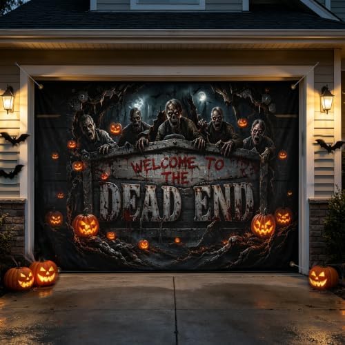 Halloween Garage Door Cover 8x7FT Zombie Dead End Pumpkin Outdoor Decor - Image 7