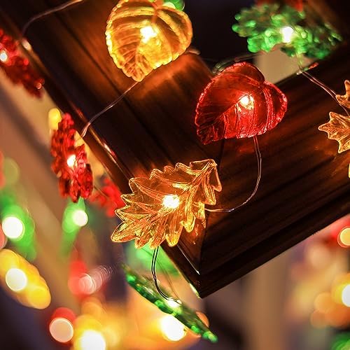 Solar String Lights Fall Forest Leaf Lights Outdoor Garden Tree Décor Thanksgiving Decorative lights Autumn Light up Maple Oak Leaves Decorations Harvest Garland 14ft 40LED Balcony Pathway Bush Decor - Image 3