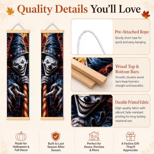 Haunted Clown Door Banner Set of 2, Halloween Carnival Porch Decor for Home - Image 3