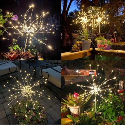 JJGoo Solar Firework Lights, 2 Pack 135 LEDs 2 Lighting Modes Solar Garden Lights Outdoor Waterproof for Yard Patio Walkway Pathway Party Wedding Christmas Decorative - Warm White - Image 5
