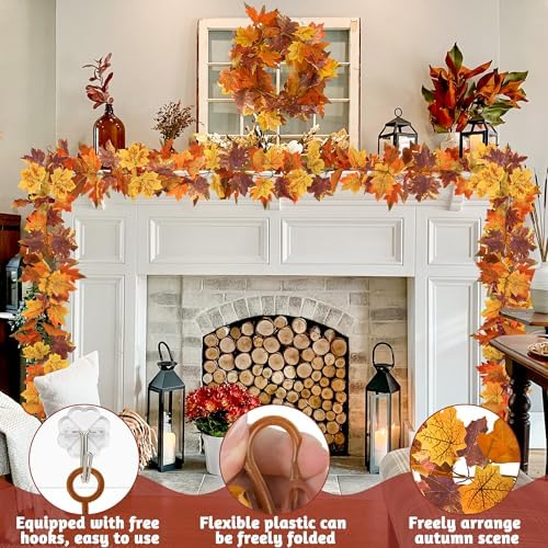 2Pack 11.8FT Fall Garland for Mantle Thanksgiving Wedding Autumn Decoration - Image 4