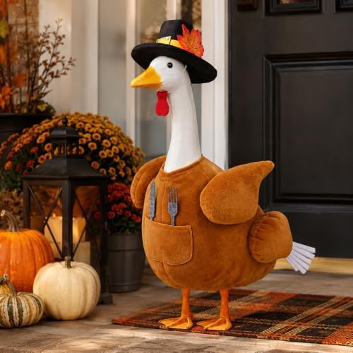 Thanksgiving Turkey Porch Goose Outfit with Cutlery for 23" Goose Statue - Image 5