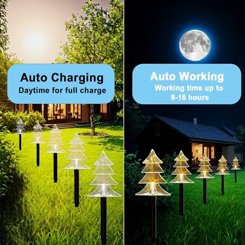 Christmas Solar Pathway Lights Outdoor, Waterproof Christmas Tree Garden Lights with 2-Lighting Modes, Set-of-5 Walkway Solar LED Lights for Yard Lawn Patio Landscape Wedding Decorations(Warm White) - Image 4