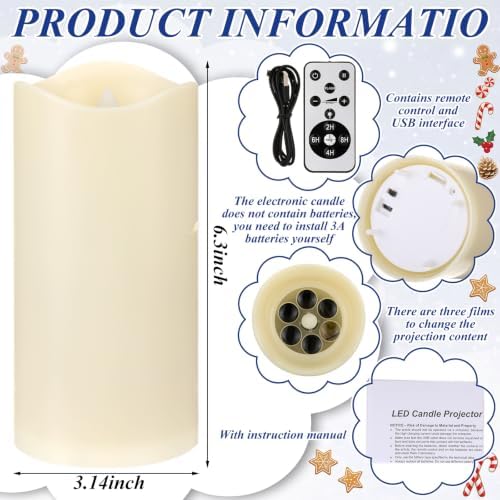 Baquler Christmas Flameless Candles Projector Indoor Candy Projector Light Holiday LED Candle Battery Operated Night Light with Remote Timer Gingerbread Peppermint Party Gift Room Home Decor - Image 2