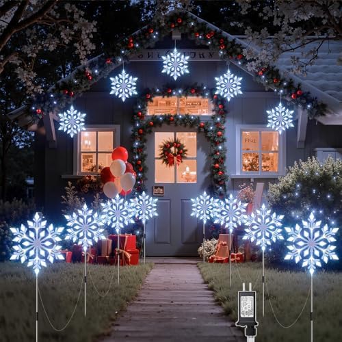 Brightown Snowflake Lights Outdoor, 2 Sets Total 20 Large Snowflake Christmas Pathway Lights, Christmas Decorations Outside Yard Sidewalk Walkway Driveway Marker Stake, White by Brightown