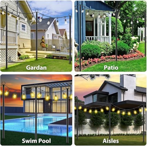 10Ft Exterior Light Poles 10 Pack, Durable Metal String Light Posts for Outdoor Use, Equipped with Fixed Brackets for Yard, Terrace, Backyard and Garden Lighting Decor - Image 2