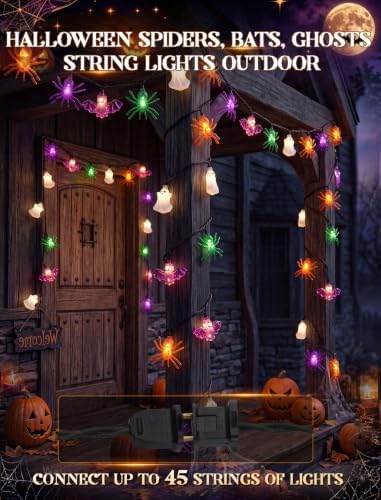 10LED Ghost Bat Spider String Lights, 8.5Ft Halloween Decorations Outdoor - Image 5