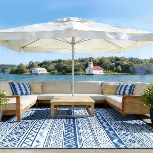 Outdoor Rug 5 x8 ft, Plastic Rug for Patio, Navy & White - Image 3