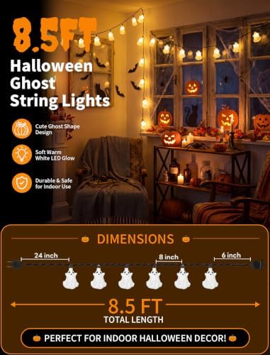 Halloween Ghost String Lights 8.5FT 10 White Ghost Lights for Party Decor - Image 2