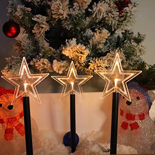 Pathway Star Light LED Waterproof Christmas Decorative Lights with Timer, Battery Operated Ground Lawn for Indoor and Outdoor Night Landscape Light Holiday Party Decor(5 Pack), Warm White Star by Unknown