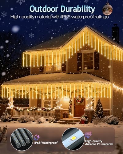 PEMOTech Christmas Lights Outdoor,24 Tubes 30cm 576 Led Meteor Shower Lights, Waterproof Christmas Decorations Icicle Light for Xmas Tree Halloween Party, Ul Plug,Warm White - Image 4