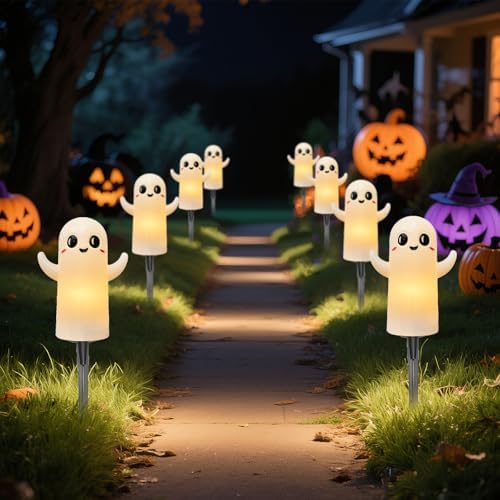Oviejo 4 Pack Halloween Ghost Pathway Lights, 7FT LED Stake Lights Plug in by Oviejo