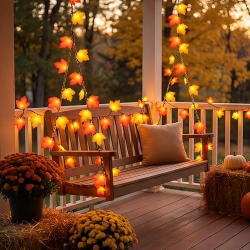12 Ft Fall Thanksgiving Decor Maple Leaf Lights, Fall String Lights Plug In with 20 LED Orange Maple Leaf Light, Fall Leaves Light Indoor Outdoor for Home Fireplace Party Harvest Thanksgiving Decor - Image 4