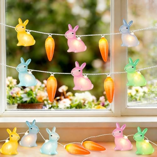 8.5Ft Easter Rabbit String Lights, 10L Plug in Pastel Easter Bunny Carrot Lights Connectable for Outdoor/Indoor Holiday Home Kits Classroom Bedroom Windows Tree Garden Spring Decoration by Jasneniebo