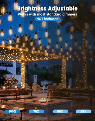 30FT(24+6) String Lights Outdoor, 2FT Bulb Spacing, Waterproof Shatterproof Warm White ST38 LED Edison Bulbs, Extension Cord, Plug in Connectable Hanging Patio Lights for Outside, Backyard - Image 7