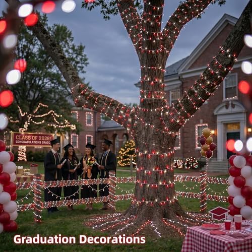 JMEXSUSS 200 LED Red and White String Lights Indoor Outdoor - Image 2