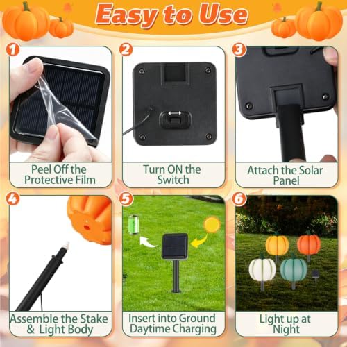4-in-1 Pumpkin Solar Lights Outdoor Halloween Decorations Fall Stake Lights - Image 4