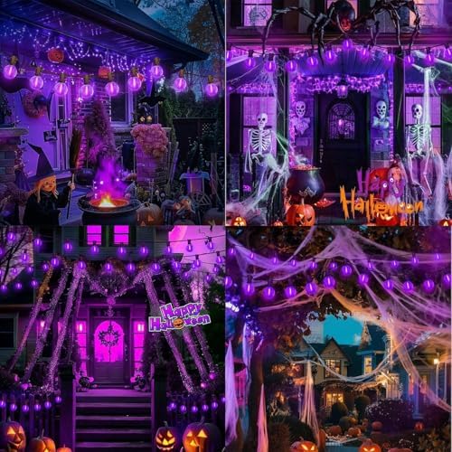 LAMPHOME G40 LED Outdoor Halloween String Lights, 2 Pack 26FT Patio Lights with 12+1 Edison Shatterproof Bulbs(1 Spare), Connectable Outside Lights for Backyard Porch Halloween Christmas Decor, Purple - Image 4