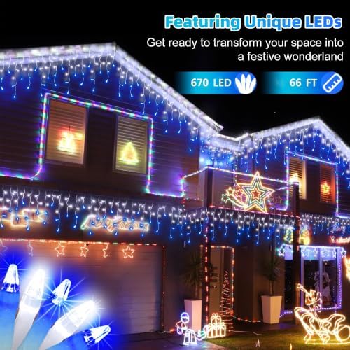 Christmas Icicle Lights Outdoor 66FT 670 LED Drops Blue & White - Image 2