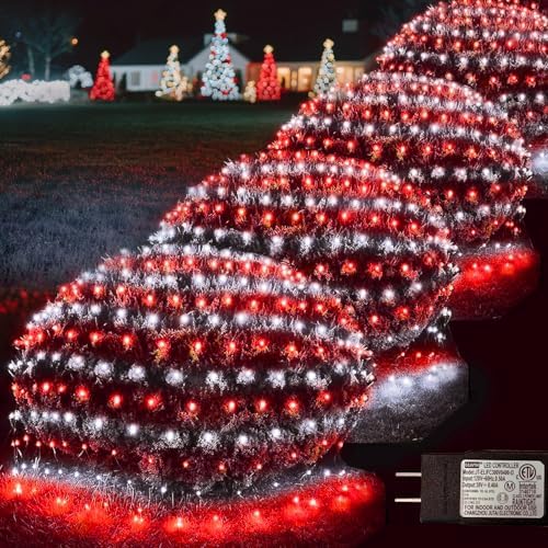 Pooqla Red and White Christmas Net Lights Outdoor, 21x 5ft Green Wire by Pooqla