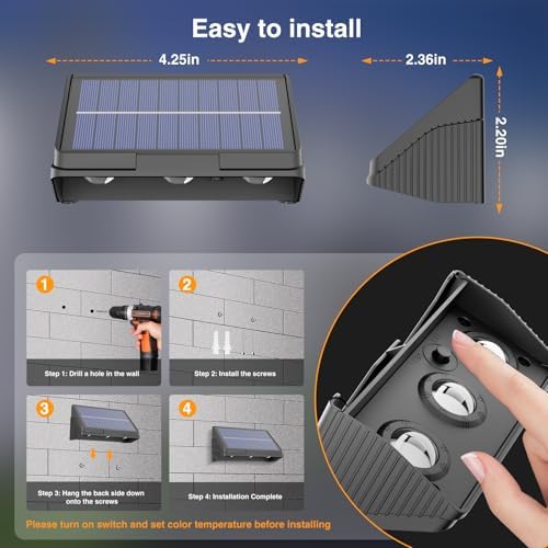 Onforu Solar Fence Lights,8 Pack Solar Lights Outdoor,3 Modes (Warm/Neutral/Cool White) for Outside,Dusk to Dawn Outdoor Lighting,IP65 Waterproof Deck Lighting for Patio,Step,Backyard,Railing,Wall - Image 6