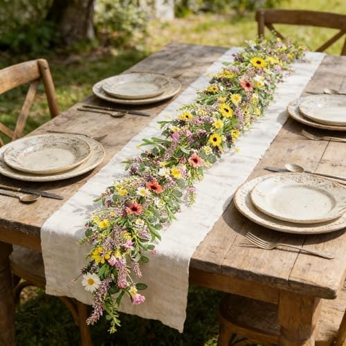 2Pcs 6.5 Ft Summer Flower Vine Garlands Artificial Wildflower Wisteria Lavender Daisy Spring Garland Not Withering Floral Wreath Garland All Year Round Home Decor for Indoor Outdoor Home Wedding Arch - Image 5