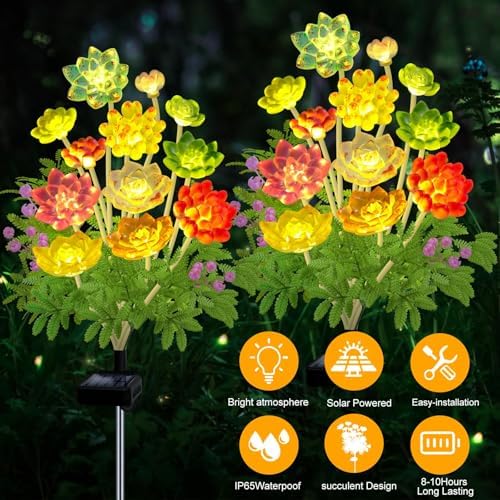 Kohlrabi Solar Garden Lights Outdoor, Upgraded 6 Pack Succulent Solar Lights, Gardening Gifts for Women, Succulent Plant Yard Decor Waterproof for Lawn Patio Pathway - Image 2