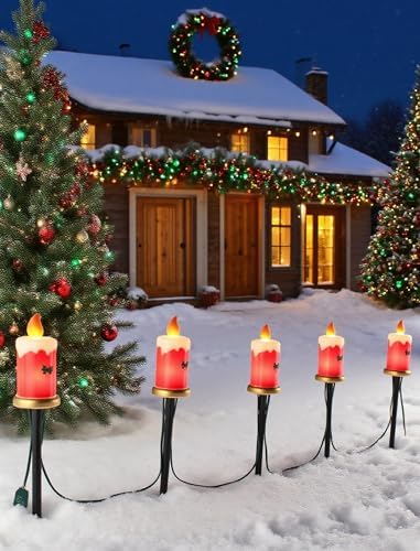 10.5Ft Christmas Outdoor Pathway Lights, 5 Pk LED Candle String Lights - Image 6