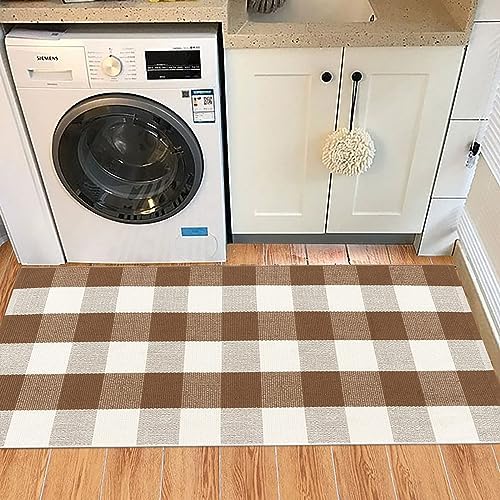 Buffalo Plaid Outdoor Rug 24"x51"Doormat Farmhouse Checkered Front Porch Rug Machine Washable Woven Cotton Layered Door Mats for Indoor Entryway Kitchen Bedroom (24"x51", Coffee and White) - Image 6