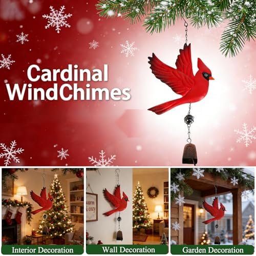 Tinsow Cardinal Bird Wind Chime Christmas Hanging Decorations Bell Outdoor Wind Chime Outdoor Decoration for Patio, Deck, Yard, Garden (Red-Flaping) - Image 7