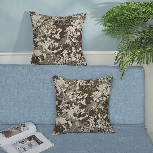 Boho Outdoor Grey Brown Floral Vintage Pillow Covers 18x18 Set of 2 - Image 4