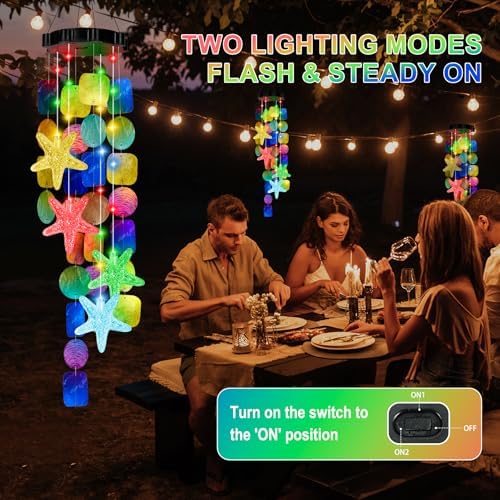 (New) Solar Wind Chime for Outside, Solar Hanging Wind Chime Lights for Holiday Garden Yard Window, Shell Lights Gift for Grandma Mom Women Wife Grils - Multicolor - Image 4