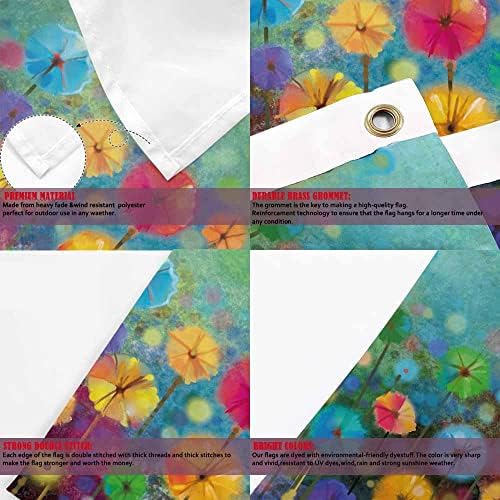 Yekiua Flowers Flag 3X5 Outdoor Abstract Watercolor Spring Seasonal Nature Floral Rainbow Double Sided Flags All Weather Long Lasting With 2 Brass Grommets Yellow Red Green - Image 4
