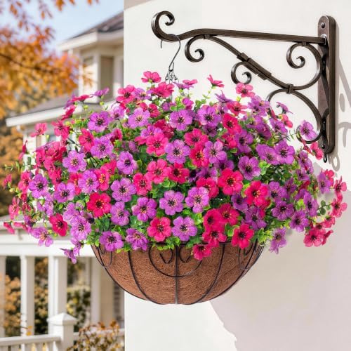 HyeFlora Artificial Faux Hanging Plants Flowers Basket for Spring Summer Outdoor Outside Decoration, Fake Silk Colorful Daisy Eucalyptus in Planter UV Resistant Realistic for Porch Patio Balcony Yard - Image 5