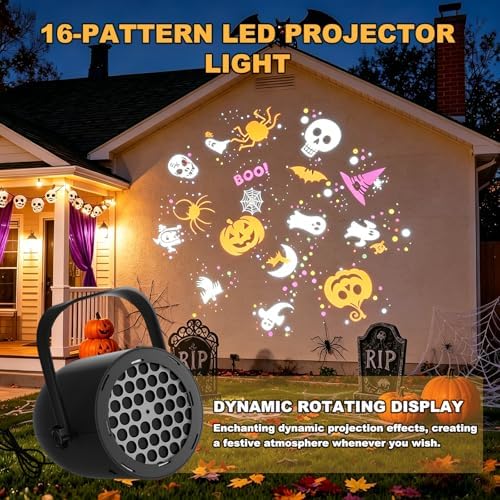 LED Halloween Projector Lamp, 16-Pattern HD Projector Light, USB-Powered mini ABS Projector, Indoor Outdoor Home Decor for Living Room Bedroom Party - Image 4
