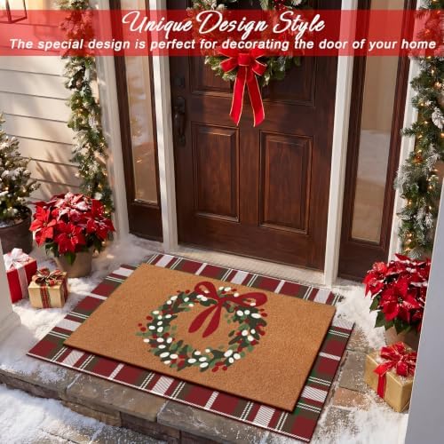 Drydiet 2 Pcs Christmas Layered Doormat Set, Wreath Welcome Mat - Image 4