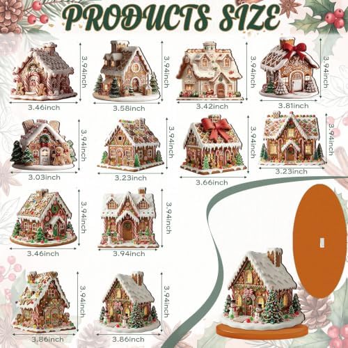 Leinuosen 12 Pcs Gingerbread Christmas Table Decoration Gingerbread House Tiered Tray Decor Wooden Ginger Bread Village Centerpiece Farmhouse Xmas Decor for Home Kitchen Coffee Bar Shelf Indoor - Image 2
