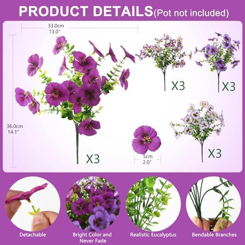 INQCMY Fake Artificial Pansy Flowers Plants for Outdoors UV Resistant - Image 4
