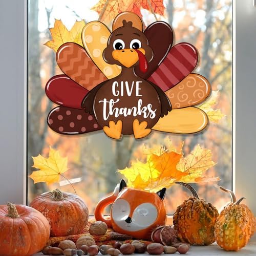 Give Thanks Turkey Door Sign Thanksgiving Decorations, Cute Turkey Welcome Wooden Hanging Sign, Wood Autumn Fall Harvest Thankful Wall Plaque Wreath Hanger Decor for Home Yard Porch Brown - Image 5