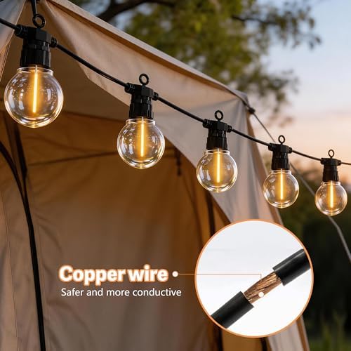 50FT Outdoor String Lights with Remote, 20 Dimmable Shatterproof LED G50 Bulbs, Waterproof Patio & Backyard Lights for Pergola, Deck, Garden, Bistro, Commercial Grade Hanging Lights - Image 2