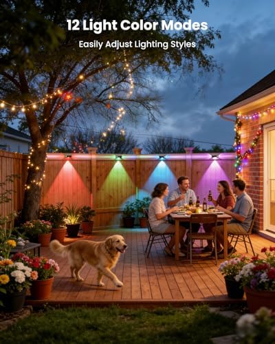 Solar Fence Lights Outdoor 8 Pack — 40LM 12 RGB Modes Wall Mount - Image 3
