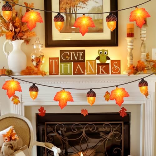 Couah 8.5 FT 3D Maple Leaf & Acorn Lights with 10 LED Plug in Fall String Lights for Indoor and Outdoor Home Bedroom Autumn Party Harvest Fall Decorations - Image 4